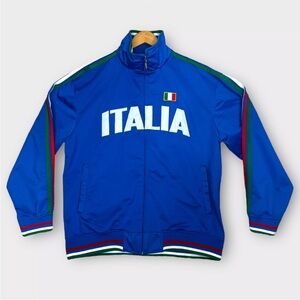 VINTAGE FUTBOL Embroidered ITALIA Zip Up Track Jacket Mens XXL 2XL Blue Soccer